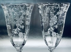 CAMBRIDGE GLASS * 2 *ELAINE ETCH * #3121 * 7” TUMBLERS * CRYSTAL *