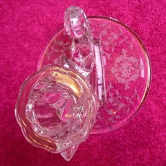 Fostoria (Navarre Clear Baroque) PAIR OF 4″ SINGLE CANDLESTICK HOLDERS 1 chip