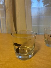 Set of 6 Clear Drink Glasses 3-1/4″ Tall Number 7 Type Lettering Graphic Logo