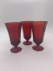 MCM Octagonal Ruby Amber Yellow Cadmium Orange Gothic Viking Water Goblets Set