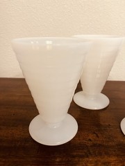 3 HAZEL ATLAS MODERNTONE PLATONITE WHITE 5 OZ FOOTED CONE SHAPE TUMBLERS