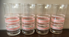 10 Libbey Pink White Sponge Bands Tumblers Lot Vintage Clear Drinking Glasses