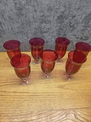 Set Of 7! Glass Specialty Rose Lustre Stem Footed Tumble, VTG READ DESCRIPTION