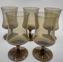 Vtg Seneca Amber Smoke Water Goblets Drink Glass Elegant etched brand (5)