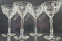 4 Rock Sharpe Halifax Champagne Sherbet Set Vintage Floral Cut Stemware MCM Lot