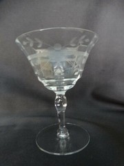 Clear Grey Cut Horizontal & Floral Design 7oz Low Sherbet Unknown Maker UNK1585
