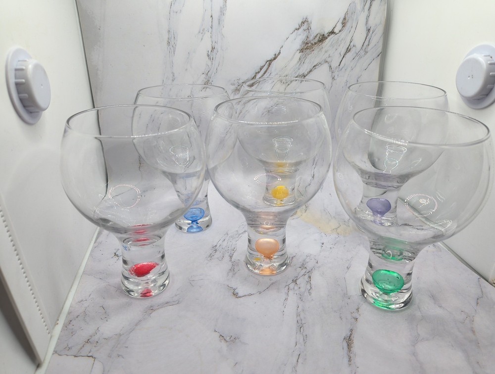 Vintage Bubble Stem Cocktail Claret Wine Glasses 5 3/4” H ~ Set of 5