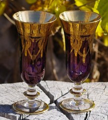 VINTAGE Goblets 22k Gold Set of 2 SC Line Made in Italy MAGNIFICENT GLASS!