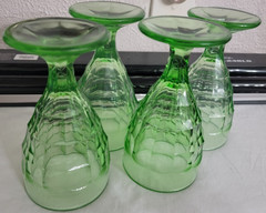 Hazel Atlas Colonial Block Optic Uranium Green Glass Water Goblets Set of 4