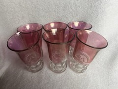 Tiffin LOT 6 Glasses Franciscan Kings Crown Ruby Flashed Thumbprint Cranberry 6”
