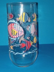1 Vintage Libbey Tropical Fish Drinking Glass 16oz Starfish Ocean