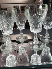 (7) WATER glasses Goblets Crystal, antique cut diamond crosshatch & fans