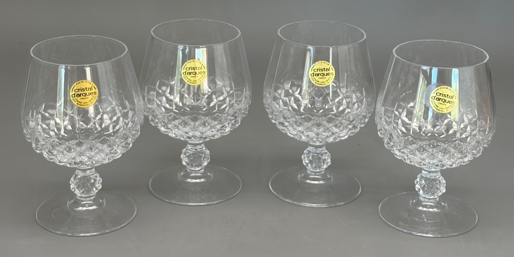 Cristal D’Arques Brandy Snifter LONG CHAMPS Crystal Cognac Glasses Set Of 4
