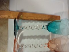 Cordial Drinking Glasses Set Of 3 Long stem Hand Blown Twisted Stem Multicolored