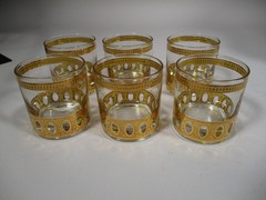 6 Vtg Culver Antigua 22K Gold 2.75″ Juice Shot Sherbert Dessert Glass Glasses