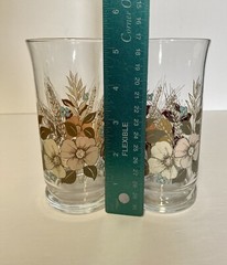 Set Of 2 VTG Wheat & Flower Turquoise, Peach Tan Water Glasses Tumblers 10 oz