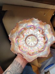 Very Bright Marigold Fenton Carnival Glass Holly Pattern Ruffled Bowl