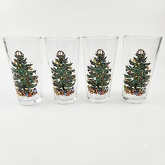 Vintage KIG Indonesia Christmas Tree Drinking Glasses Tumblers Set of 4