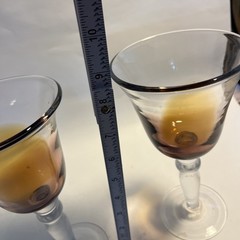Pair Of Vintage Amber To Clear Gradient Wine Glasses With Bubble Stems