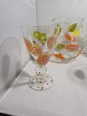Laurie Gates Pitcher & 4 Glasses – Slice Pattern W/ Polka Dots