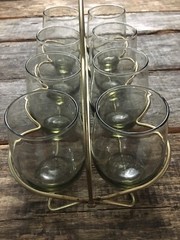 Vintage 8 Libbey Glasses Roly Poly Folding Metal Carrier Caddy Smokey Tumbler