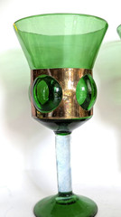 MCM Green Brutalist Caged Glass Goblets Felipe Derflingher Mexico Vintage Set 2