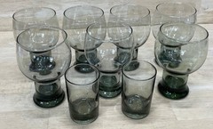Vintage Mid Century Smoke Gray Glasses Goblet & Juice Set 8pc Weighted Base