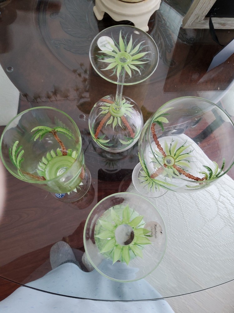 Vintage Handpainted Palm Tree Wine & Iced Tea Glasses