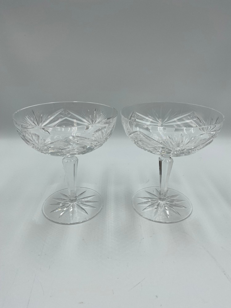 Gorham Cut Crystal Rosewood Champagne Glasses. Set of 2.