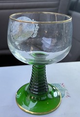 Vintage Souvenir Holland Green w/Gold Rim Wine Goblet/Wine Glass 1960s