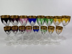 16pc Justin Tharaud President Crystal Hock Wine Goblets/Cordials Gold Encrusted
