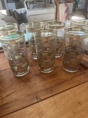7 Culver Empress Highball Glasses- 22 Kt Gold/Green/Blue W/Makers Mark