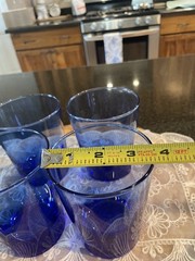 Flare Cobalt Blue Glassware Tumblers, 5″ tall x 3.5″ wide Mouth, set of 4, EUC