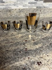 LOT 4 Vintage Cera MCM American Dollar Coin Glasses 22-Karat Gold