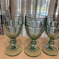 Set of 4 Libbey Spanish Green Glass Gibralter 6.75″ Goblets Duratuff EXC!