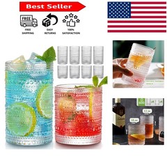 8-Piece Vintage Hobnail Drinking Glass Set – Elegant Highball & Cocktail Glasses