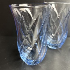 (4) Vtg Anchor Hocking “Carousel” Blue Optic Swirl Tumbler Glasses 6” Tall 14 Oz