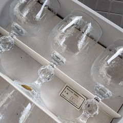 Vintage NIB: Six (6) Fine Crystal WINE GLASSES; CASCADE Bohemia Czechoslovakia