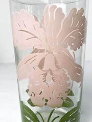 Vintage Swanky Swig Glass Tumbler Pink Green Iris Flower MCM 16oz Glasses Set 4