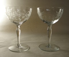 2 Standard Glass Depression Era Champagne Tall Sherbets Optic Bowl Gray Cut #136