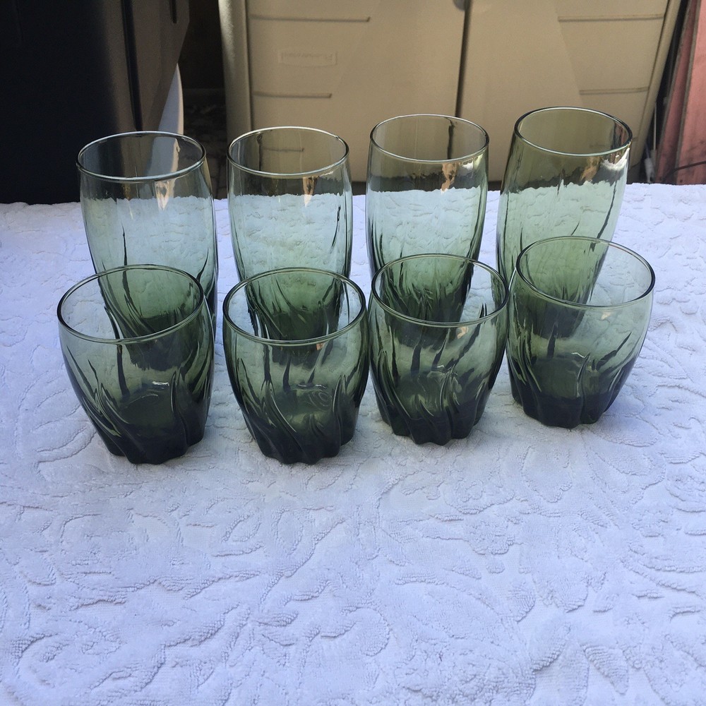 Vintage Green Anchor Hocking Drinking Glasses Set Of 8