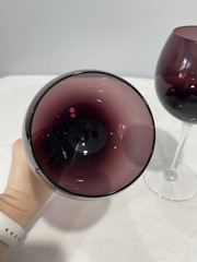 14oz Amethyst Purple Glass Crystal Goblets Clear Stem Pair Wine Water Glasses