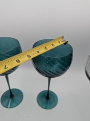 Teal Green Optic Swirl 2 Large Balloon Wine Glasses Set, 9″ H, Blown Glass