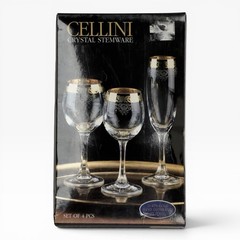 Vintage Cellini Crystal Wine Glasses 24K Gold Rim Hand Decorated Italy Set of 4