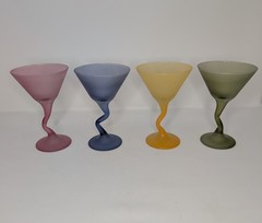 VTG Libbey Zig Zag Stem Frosted Pastel Satin Watusi Martini Glasses Set Of 4