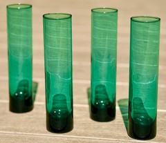 4 Italian Hand Blown Emerald Green Art Glasses Modernist Architectural Design