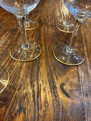 8 Cambridge Wedding Bell Liquor Cocktail glasses gold trim