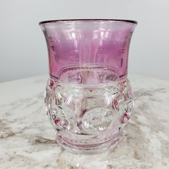 Vintage Pink Drinking Glasses Cranberry 4″ Tumbler Thumbprint Set Of 8