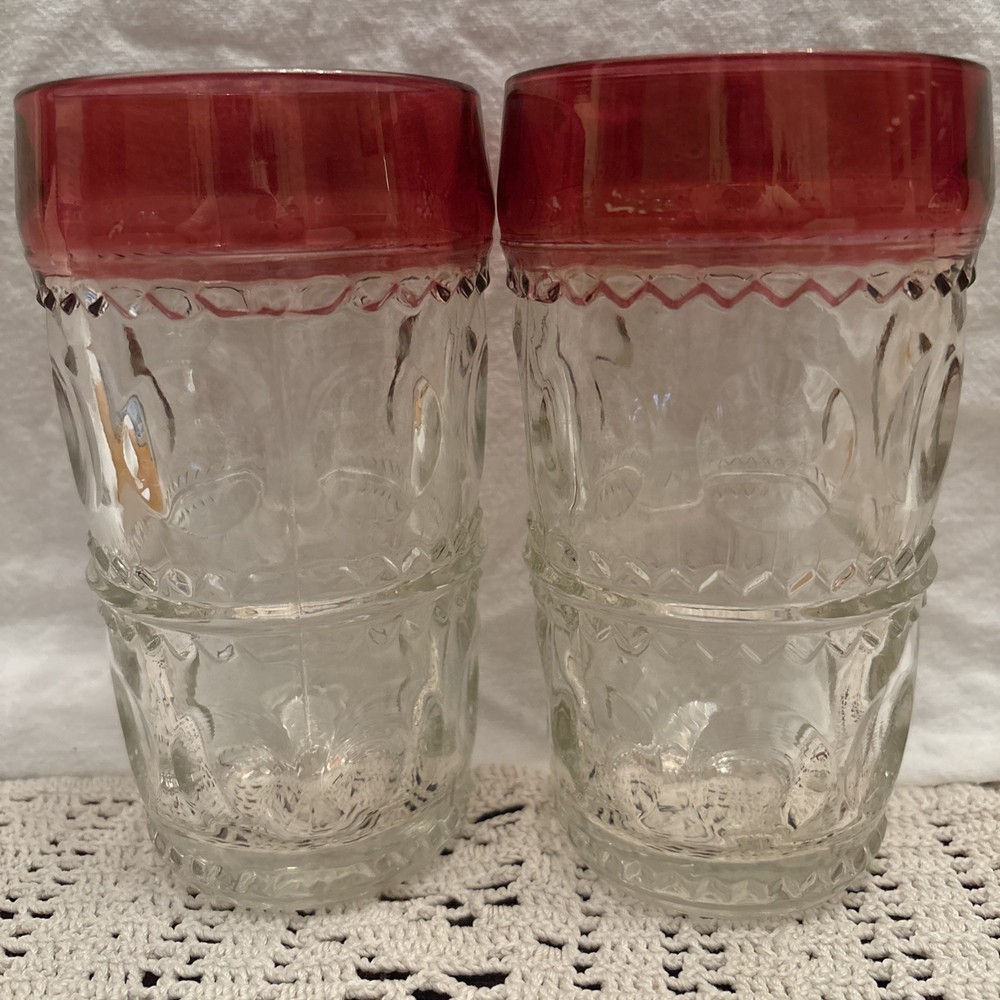 Tiffin Franciscan Set of 4 Highball Glasses Kings Crown Ruby Red Flash Cranberry