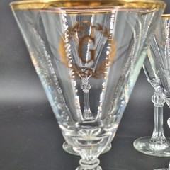 Set of 4 G Monogram Glass Water Goblet 7.75″ Tall Gold Trim